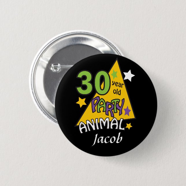 30-åriga Party-djur | 30års födelsedag med Namn Knapp (Framsida & baksida)