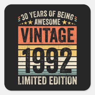 30 års ålder av Fantastisk Vintage 1992 Fyrkantigt Klistermärke