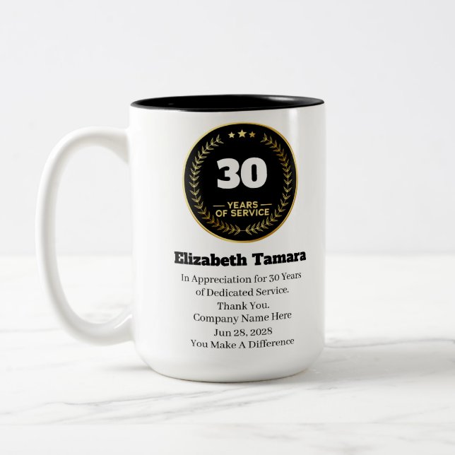 30 års arbetsårsdag | Personalvärdering Två-Tonad Mugg (Vänster)