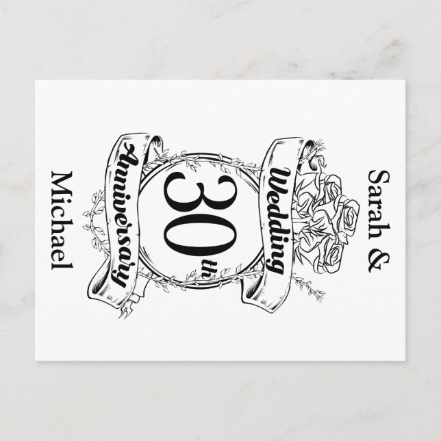 30-års bröllopsdag blommor Ros Romantisk Vykort (Framsida)