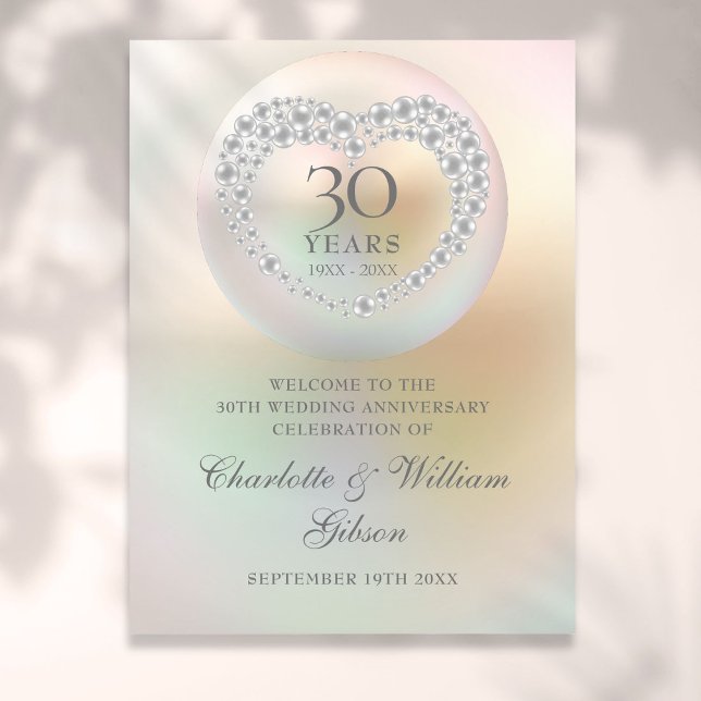 30-års bröllopsdag Pärl Välkomstskylt Poster (30th Wedding Anniversary Pearl Welcome Sign)
