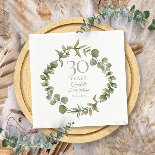 30-års bröllopsdag Pärlgrön krans Pappersservett (30th Wedding Anniversary Pearl Greenery Garland Napkins)