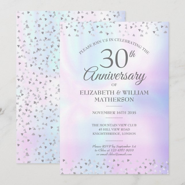 30-års bröllopsdag Pärlhjärtan Konfetti Inbjudningar (Fram/baksida)