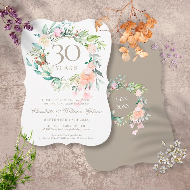 30-års bröllopsdag Pärlrosor Blommig Inbjudningar (Skapare uppladdad)