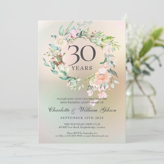 30-års bröllopsdag Rosor Blommig Pärla  Inbjudningar (Stående Fram)