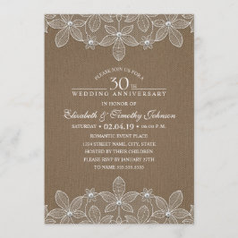 30-års bröllopsdag Rustik Mörk Jutesläng Lace Inbjudningar
