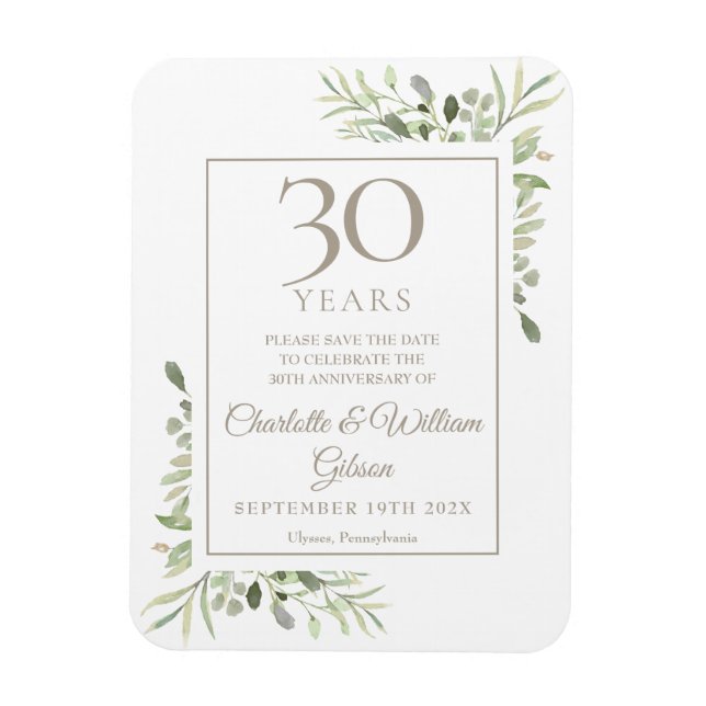 30-års bröllopsjubileum Save the Date Grönska  Magnet (Vertikal)