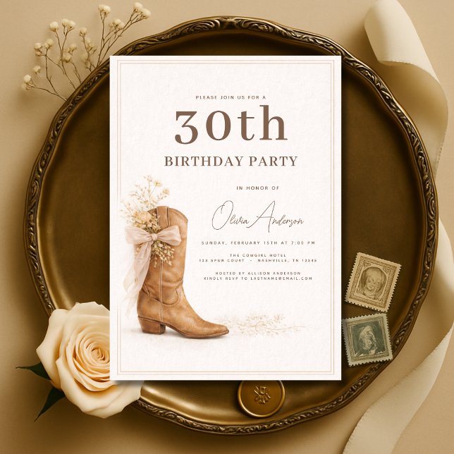30-års Cowgirl Blommig Festsdag Inbjudningar (Skapare uppladdad)