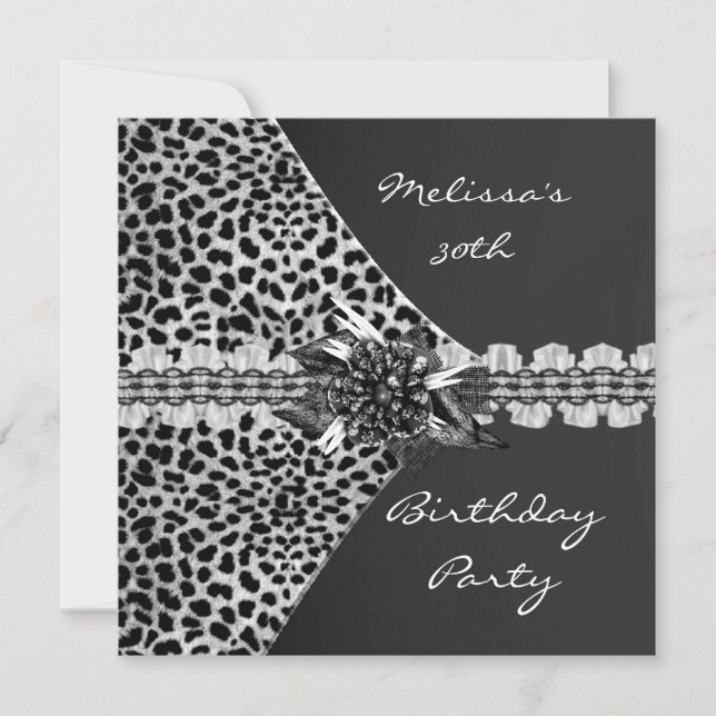 30-års födelsedag Elegant svart grå leopard skrynk Inbjudningar (Framsida)