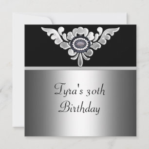 30-års födelsedag Elegant Svart Silver Vitt Smycke Inbjudningar