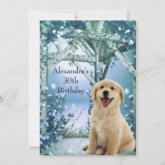 30-års födelsedag Golden Retriever Vinter Blå Inbjudningar