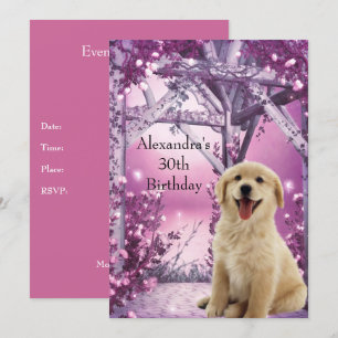 30-års födelsedag Golden Retriever Vinter Rosa Inbjudningar