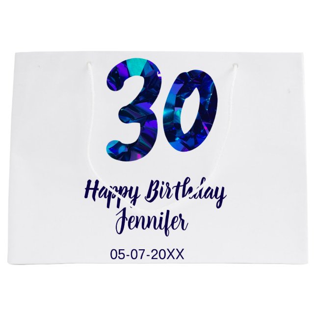 30-års födelsedag lägg till namn datum år blå glan (Framsidan)