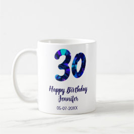 30-års födelsedag lägg till namn datum år blå glan kaffemugg