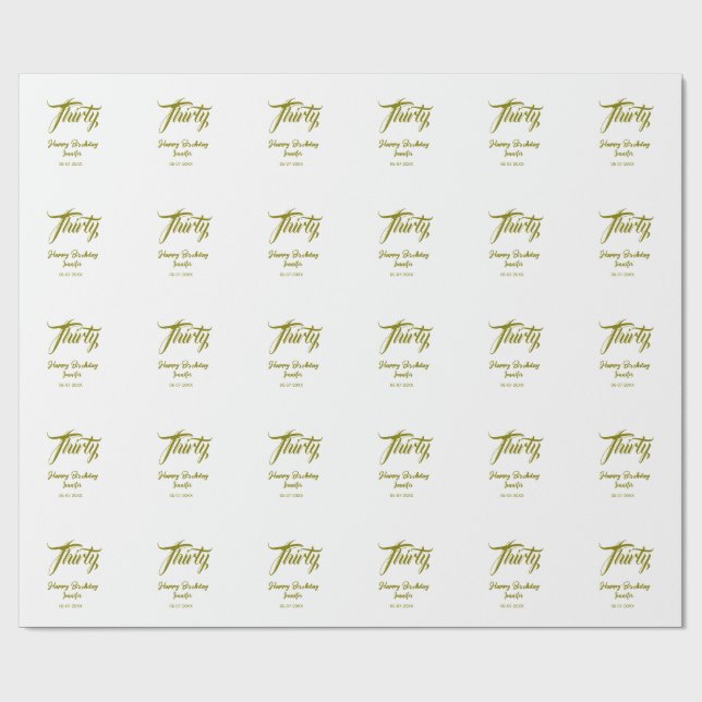 30-års födelsedag lägg till namn datum år guld mal presentpapper (Platt)