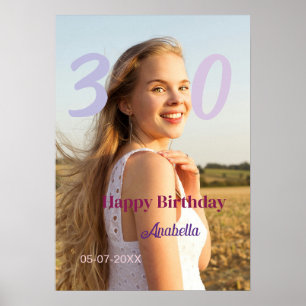 30-års födelsedag lägg till namn datum år LILA ROS Poster