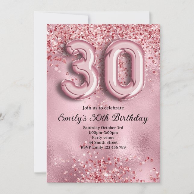 30-års födelsedag med rosa glitter inbjudningar (Framsida)