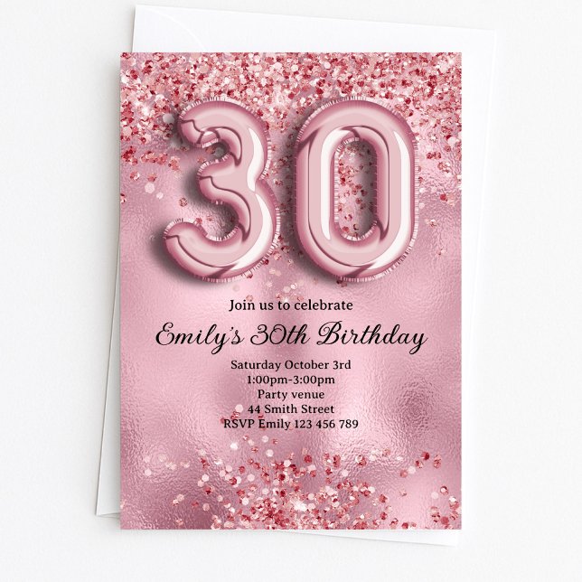 30-års födelsedag med rosa glitter inbjudningar (Skapare uppladdad)