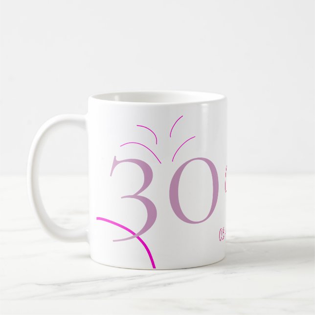 30-ÅRS FÖDELSEDAG RÖD LILA PASTELL HANDRITAD RETRO KAFFEMUGG (Vänster)