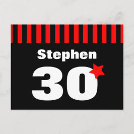 30-års födelsedag Röd Svarta Ränder och Stjärna R1 Meddelande Vykort