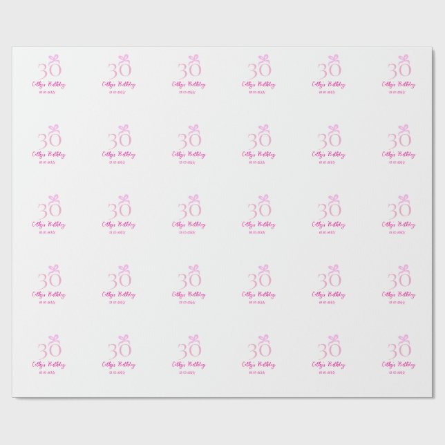 30-ÅRS FÖDELSEDAG rosa band PASTELL HANDRITAD RETR Presentpapper (Platt)