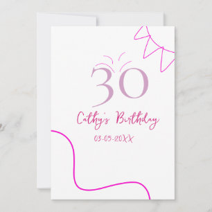 30-ÅRS FÖDELSEDAG ROSA LILA PASTELL HANDRITAD RETR INBJUDNINGAR