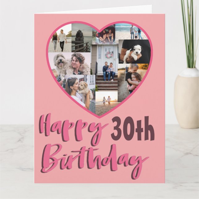 30-års födelsedags fotokollage gratulationskort fö kort (Framsida)