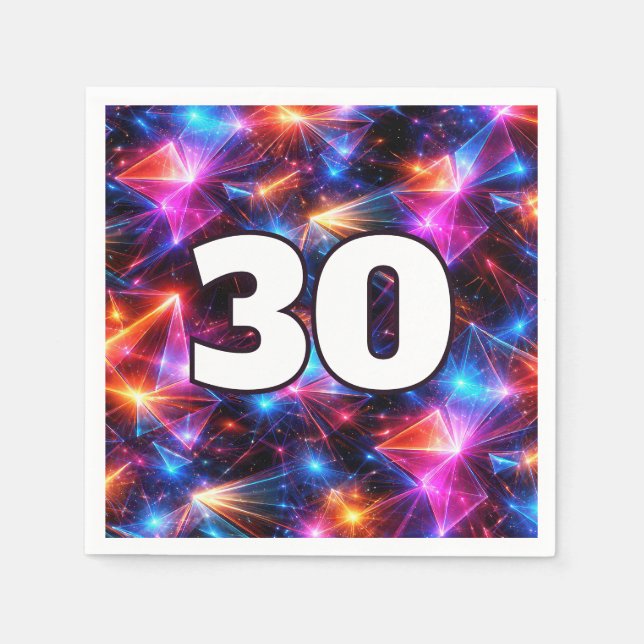 30-års födelsedags neon polygon abstrakt  pappersservett (Framsidan)