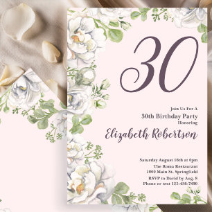 30-års födelsedagsinbjudan Blush Rosa Blommor Peon Inbjudningar