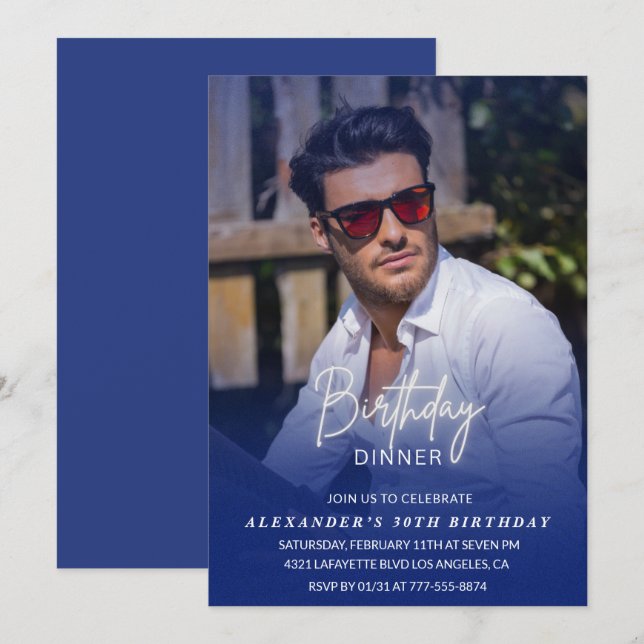 30-års födelsedagsinbjudan Födelsedagsmiddag Foto  Inbjudningar (Fram/baksida)