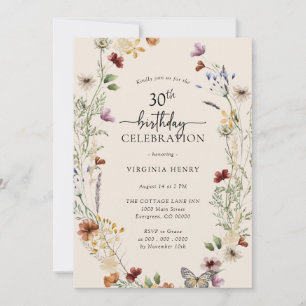 30-års födelsedagsinbjudan med blommor inbjudningar