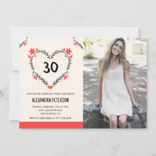 30-års födelsedagsinbjudningar blommig hjärta inbjudningar