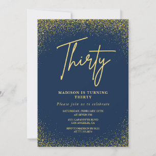 30-års födelsedagsinbjudningar Guld Navy Glitter Inbjudningar