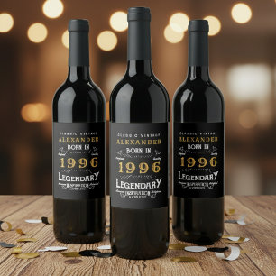 30-års födelsedagslegend född 1996 Vintage Svart Vinflaska Etikett