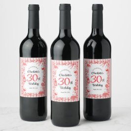30-års födelsedagsvin och middag handritat vin vinflaska etikett