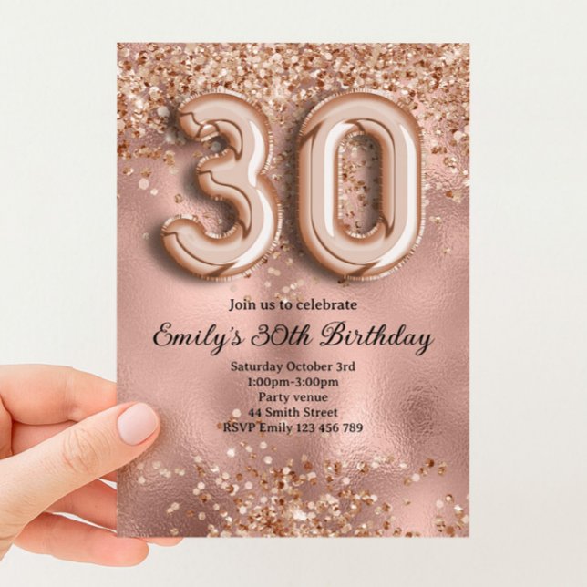 30-års glitter födelsedag i roséguld inbjudningar (Skapare uppladdad)