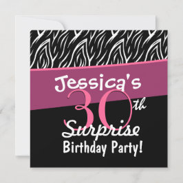 30-års överraskningsfödelsedag Svart Vit Rosa Zebr Inbjudningar