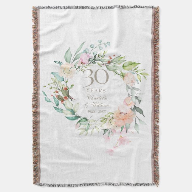 30-års pärlbröllops blommiga krans filt (Framsidan Vertikal)