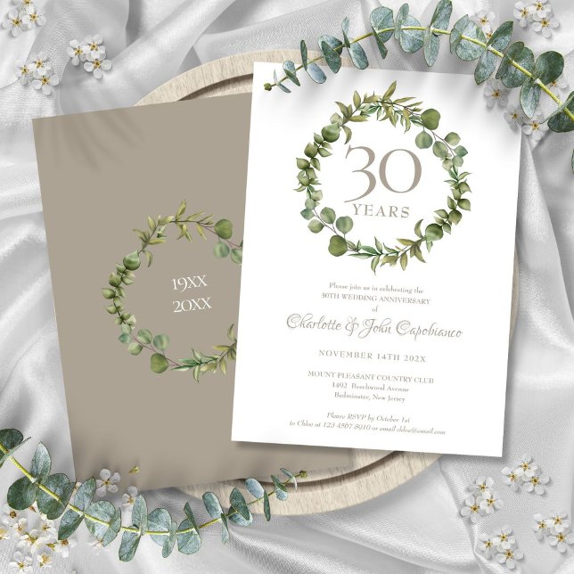 30-års pärlbröllopsfirande skogslundgrönska inbjudningar (30th Pearl Wedding Anniversary Woodland Greenery Invitation)