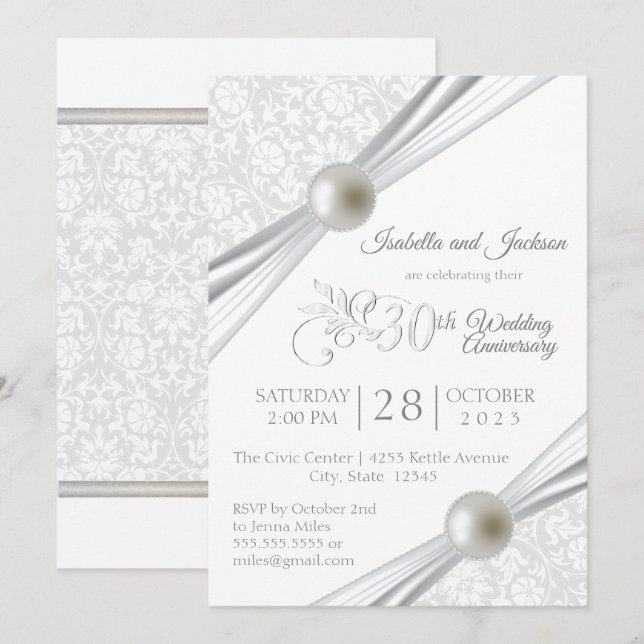 30-års pärljubileumsdesign inbjudningar (Fram/baksida)