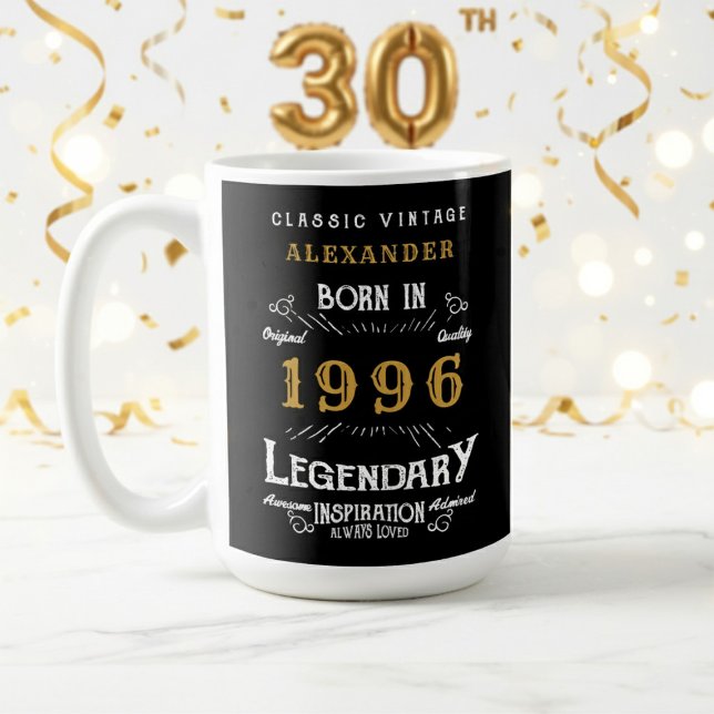 30-årsdag 1996 Legendarisk Retro Kaffemugg (1996 coffee mug with white and gold background.)