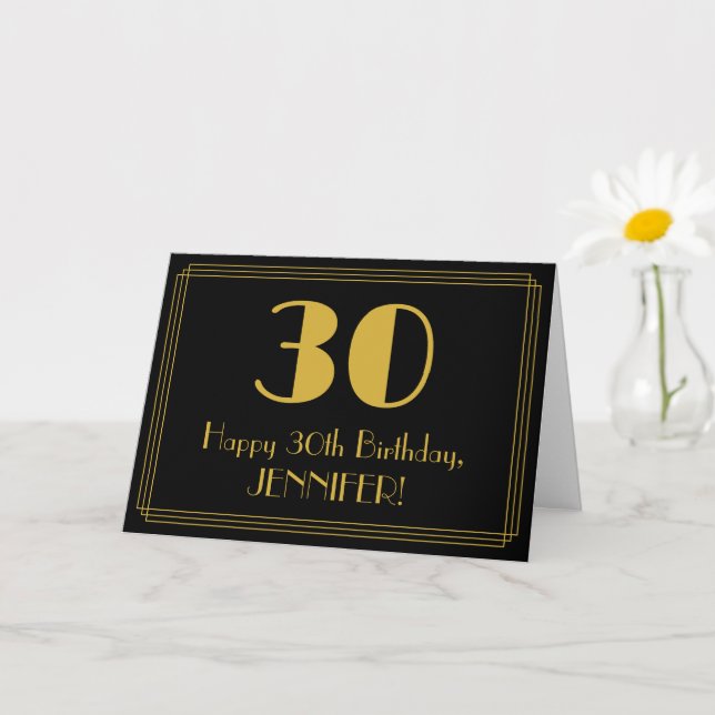 30-årsdag: Art Deco Inspirerad Look "30" + Namn Kort (Liten växt)