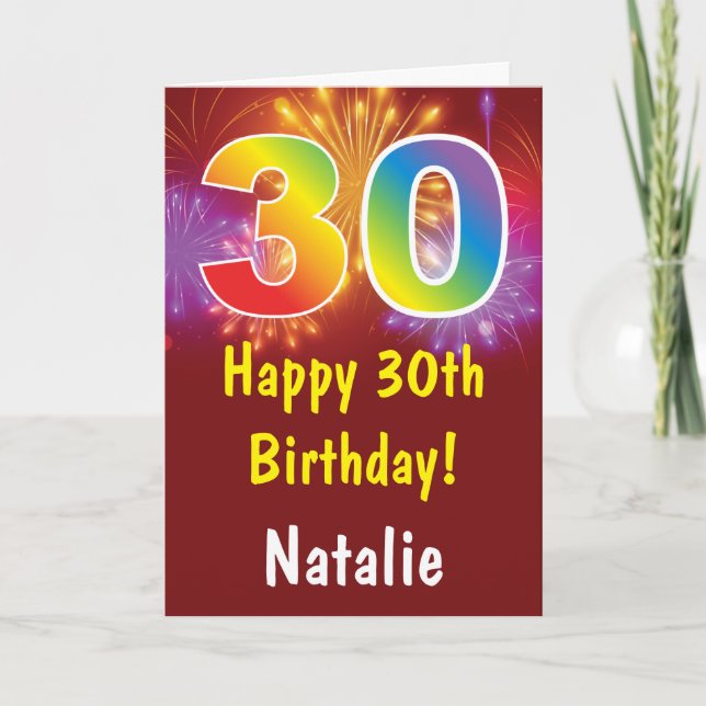 30-årsdag Färgglada regnbågsfyrverker Röda Kort (Framsida)