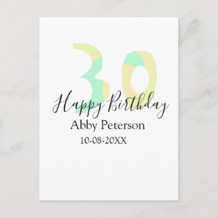 30-årsdag fet stil pastell gul svart retr vykort