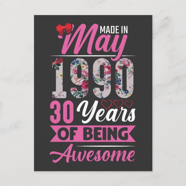 30-årsdag Maj 1990 30 år gammal Hustru Mor Vykort (Framsida)