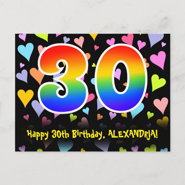 30-årsdag: Roligt hjärtmönster, regnbåge 30 Vykort (Framsida)