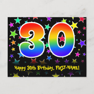 30-årsdag: Roligt stjärnmönster, regnbåge 30, namn Vykort