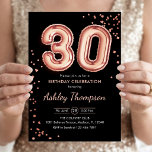 30-årsdag - Rosa Guld Ballonger Svart Inbjudningar<br><div class="desc">Inbjudan till 30-årsfest. Elegant design i falskt glitter rosa guld och svart. Inbjudningskortet har rosa guld nummer 30 ballonger och script-teckensnitt. Perfekt för en stilig födelsedagsfirande. Skicka meddelande till mig om du behöver anpassad ålder.</div>