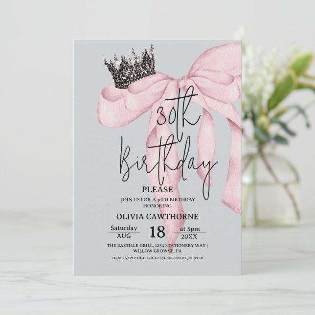 30-årsdag ⎮ Rosa kunglig rosett födelsedag Inbjudningar (Stående Fram)