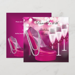 30-årsdag Rosa skor Hi Heels Champagne 2 Inbjudningar